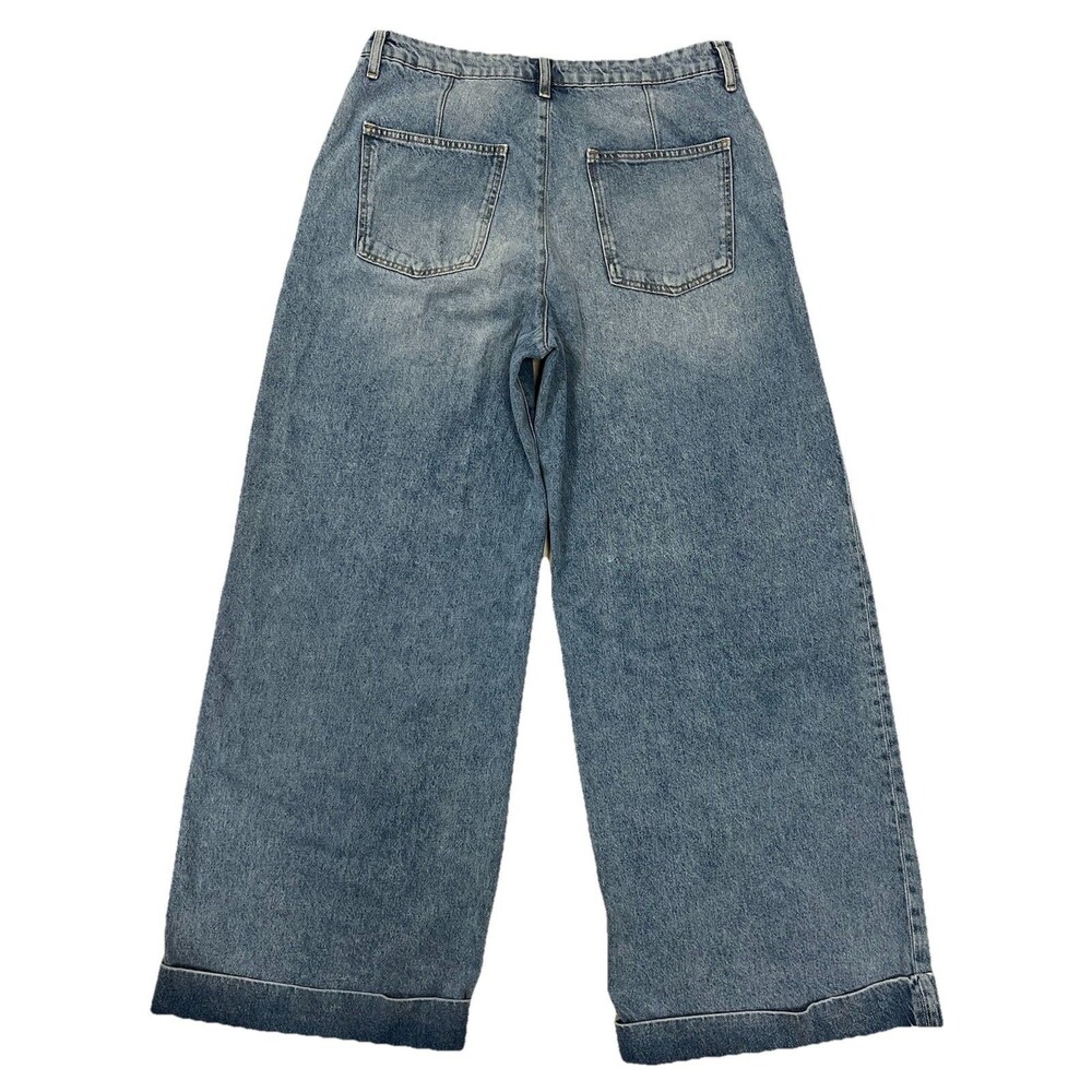Anthropologie Pilcro High Rise Pleated Wide Leg Cuff Trouser Jeans Blue Size 31 - Picture 7 of 12